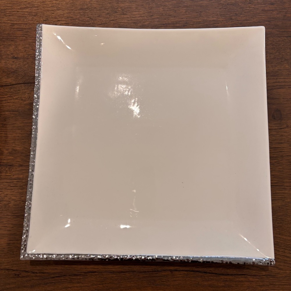 Square White platter with silver trim